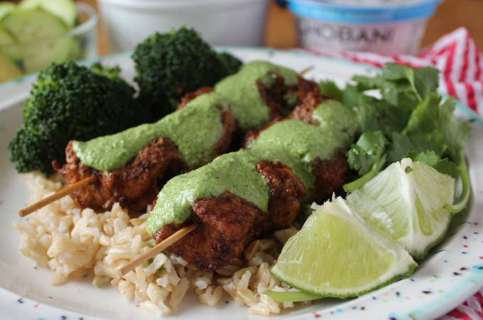 Healthier Peruvian Chicken Skewers with Green Sauce | Runaway Apricot