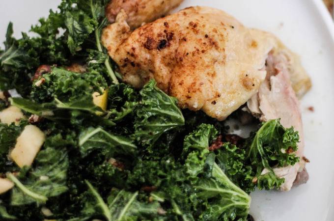 Simple Entertaining: Lemon-Coriander Roast Chicken & Kale Salad with Apples, Dried Cherries and Pecans // Runaway Apricot