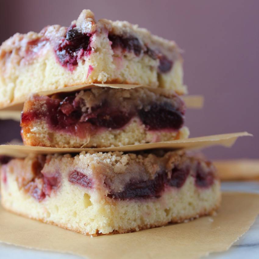 Cherry Rhubarb Crumb Cake | Runaway Apricot