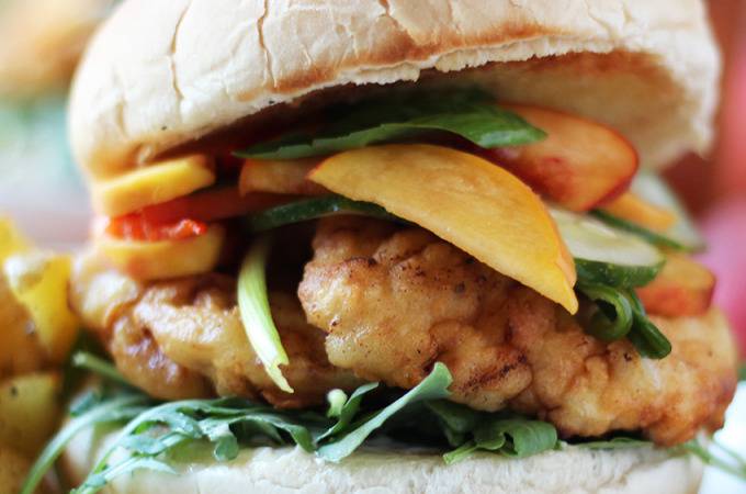 Spicy Fried Chicken Sandwich with Pickled Peaches | Runaway Apricot